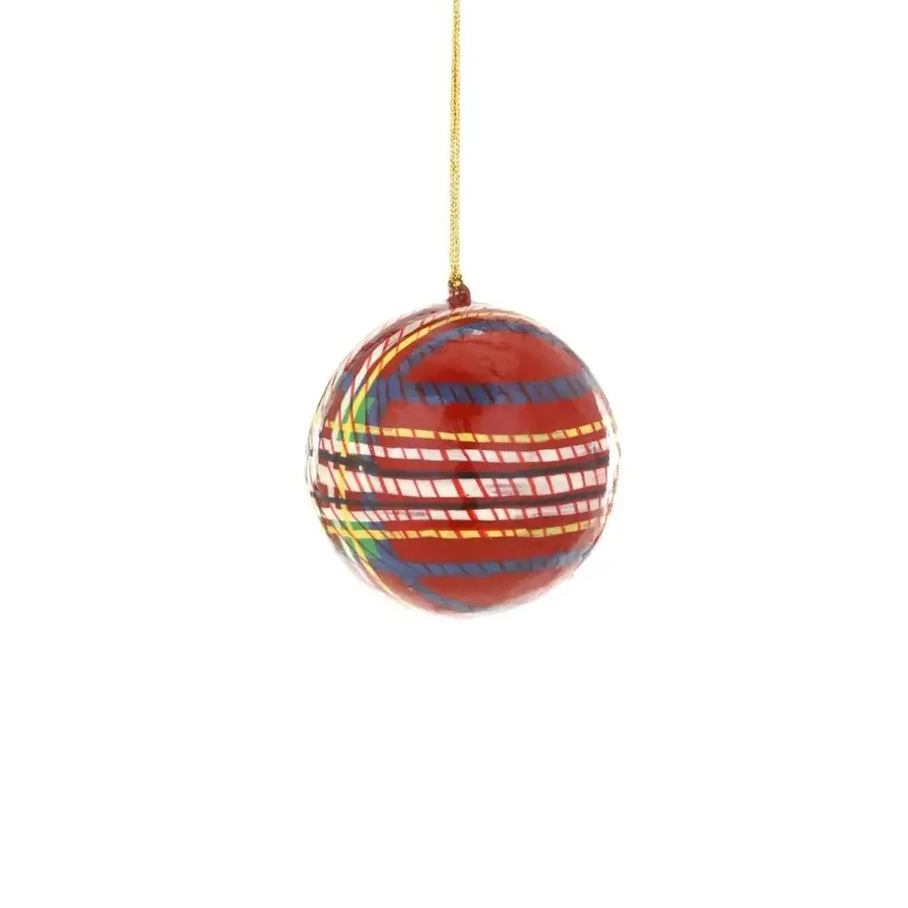 Cody Foster Tartan Red Plaid Ball Ornaments Multicolored Resin, Set of Six